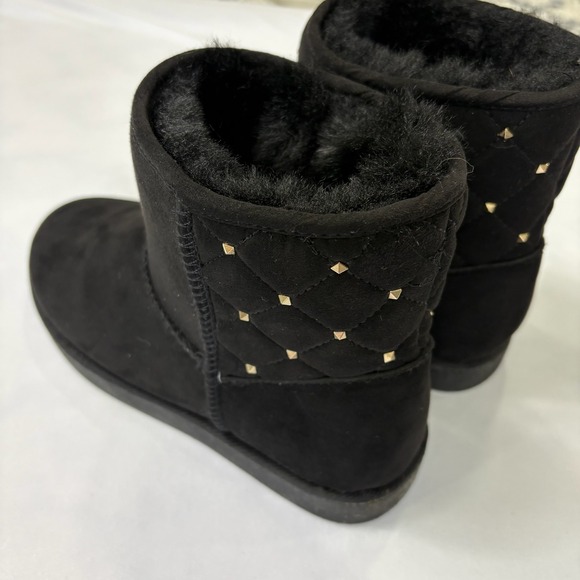 Juicy Couture Black Quilted Suede Fur‎ Lined Studded Boots Women's Size 7 - Picture 6 of 10